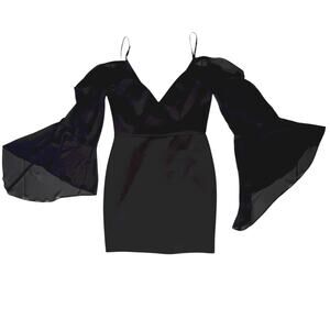BCBG Maxazria Womens Black Mini Dress Size 6 V Neck Cold Shoulder Whimsigoth‎